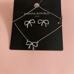 Banana Republic Factory Silver Bow Earrings and Necklace Set. Brand New!
